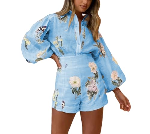 Molilove Womens 2 Piece Outfit Hawaiian Long Sleeve...