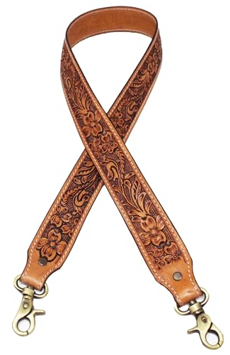 Image of CHALLENGER Western Floral Tooled Leather Replacement Shoulder Purse Guitar Cross Body Strap 115RS-Straps