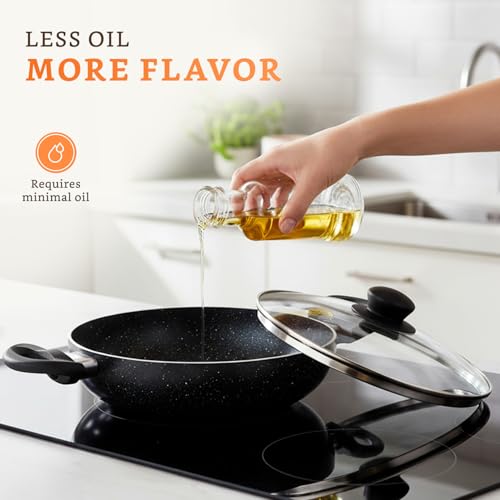 Amazon Brand - Solimo Non-Stick Kadai with Glass Lid & Detachable Handle| Granite Finish | Induction Base | PFOA Free | High Temperature Resistant... - Image 6