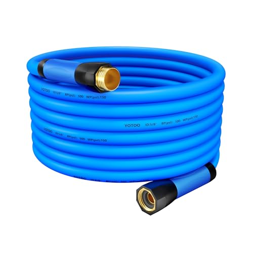 YOTOO Heavy Duty Garden Hose Water Hose 5/8-Inch by 50-Feet 500 PSI Kink Resistant Flexible with Swivel Grip Handle and 3/4 GHT Solid Brass Fittings Blue