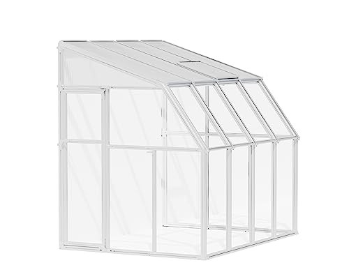 Palram Canopia Rion Sun Room 6 Ft. x 8 Ft. Solarium, Lean-to Greenhouse DIY Kit, Attach to House, Large Twin Wall Polycarbonate, 100% UV Protection for Porch, Patio Outdoors with Window Vent (White)