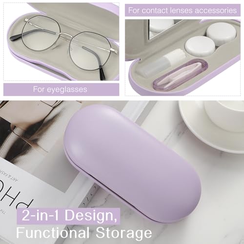 Image of MoKo Double Eyeglass Case, Contact Lens Case with Mirror Tweezers Remover, 2 in 1 Double Sided Portable Contact Lens Box Holder Container Soak Storage Kit Sunglasses Pouch for Men & Women, Lilac