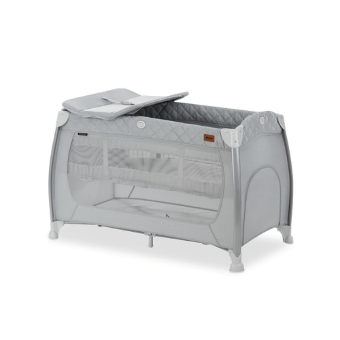 hauck Parque Cuna de Viaje Bebe Play N Relax, Cuna Parque Bebe Plegable con Doble Altura Recién Nacidos, Cambiador y Ruedas - Gris