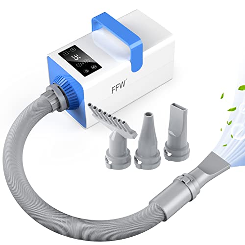 FFW Dog Hair Dryer - LED Smart Touch Screen Dog Dryer with Strong and Adjustable Airflow, Precise Temperature Control, 4 Different Nozzles, Negative Ion, Flexible Heat-Insulating Hose Dog Blow Dryer