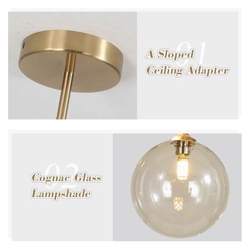 Image of Mid Century Modern Sputnik Chandelier Brass Gold Chandelier Cognac Clear Glass Globe Sputnik Chandelier for Kitchen Dining Room Bedroom