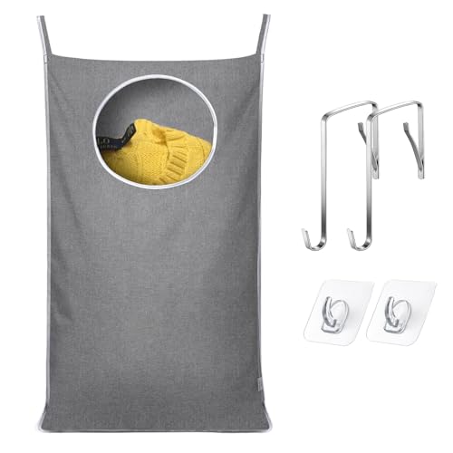 KEEPJOY Hanging Laundry Hamper Bag with 2 Different Types of Hooks, Size 20 x 30 Inch Door Laundry...
