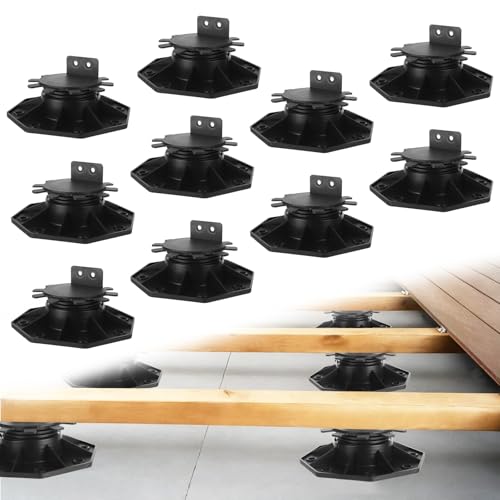 ABuff 10 Pack Deck Block Adjustable Deck Support Plastic Pedestal Paver, Deck Foundation Base Support for Floating Deck Platform Flooring Joist Supports Raising from 1-3/16' to 2-3/8', Black
