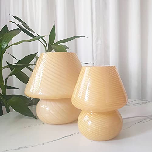 Swirl Mushroom Lamp, Translucent Glass Table Bedside Lamps Italian Style Modern Striped Desk Light For Baby Home Decoration Of Dining, Living, Study (Striped Pink, Mini Dia5.1*H7.1 Inches) #TOP3