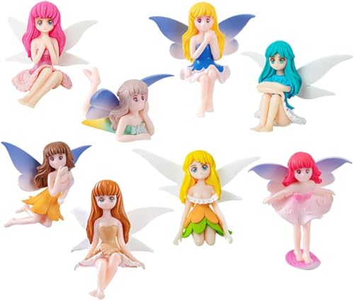 8 Pcs Tinkerbell Figure Cake Topper Doll Toys Party Decorations Miniature Princess Fairies Figurines Fairy Garden Angel Accessories Ornaments Outdoor Decor Birthday Gifts for Girls