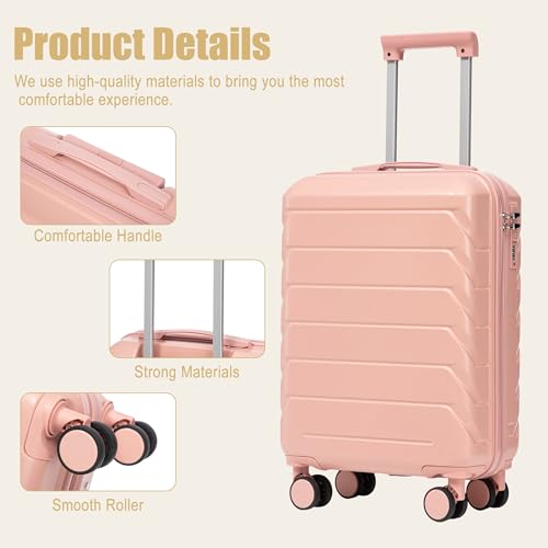 Image of 20 Inch ABS Hard Shell Travel Checked Luggage With Combination Lock, Pink