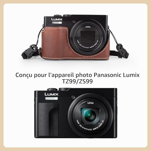 Étui Lumix TZ99 housse protection Panasonic café avec sangle