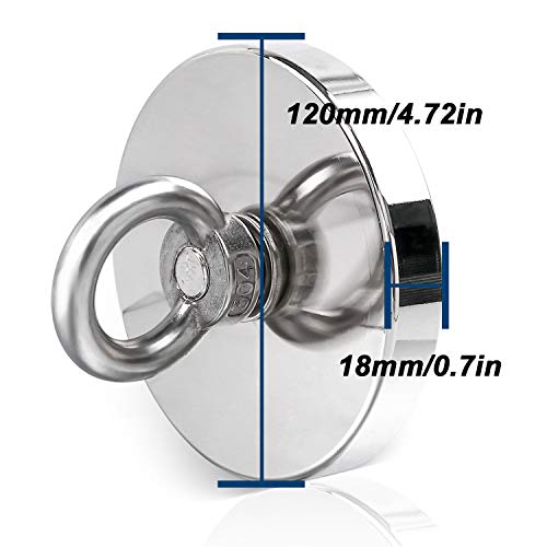Image of DIYMAG Fishing Magnets with Countersunk Hole 4.72 inch 1500LBS Pulling Force | Strong Lifting Magnet Neodymium Rare Earth Eyebolt for Retrieving in River and Magnetic