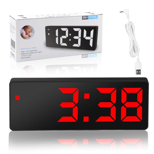 RISVOWO LED Spiegel Digitaluhr, 12/24H Anzeige, Digitaluhr für Haus, Schlafzimmer-Rot