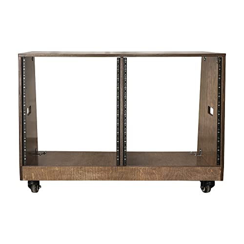 Image of Sound Town DIY 2 x 12U Slanted Studio Rack with Solid Baltic Birch Plywood, Casters, weathered brown for Recording Room, Home Studio (SDRK-D12TB)