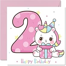 2nd Birthday Card Girl - Magical Unicorn Birthday Card - Happy Birthday Card 2 Year Old Girl, Girls Birthday Cards for Her, 5.7 x 5.7 Inch Greeting Card for Daughter Niece Granddaughter Kid Children