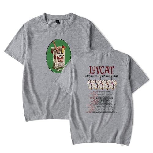 Photo de Luvcat T-shirt unisexe à manches courtes et col rond Motif rouge à lèvres et perles, gris, 3XL