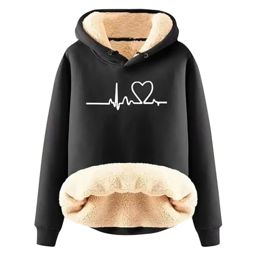 Generisch 2026 Mujer Invierno A Terciopelo Acolchado Cárdigan Cálido Sorbete Sudadera con Capucha Chaqueta (Negro, M)