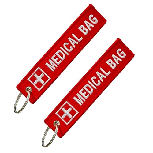 2uds Etiquetas Alerta Médica para Bolsas, Etiqueta Equipaje de Equipo Médico, llavero volador Rojo bordado de doble cara para Mochilas Bolsos y Maletas