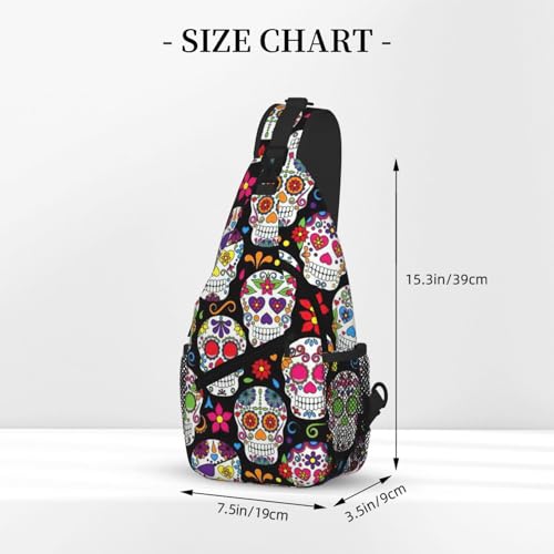 Sugar Skulls Printing Fashion Sling Bag For Men Chest Shoulder Backpack Crossbody Motocycle Daypack For Travel Hiking3