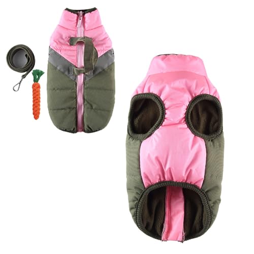 FANSU Manteau Chien Automne Hiver, Chiots Imperméable Veste Chaude Zippé Dhiver pour Chien Vêtements pour Animal de Compagnie Chiot Veste Gilet Manteau (S,Rose Vert armée)
