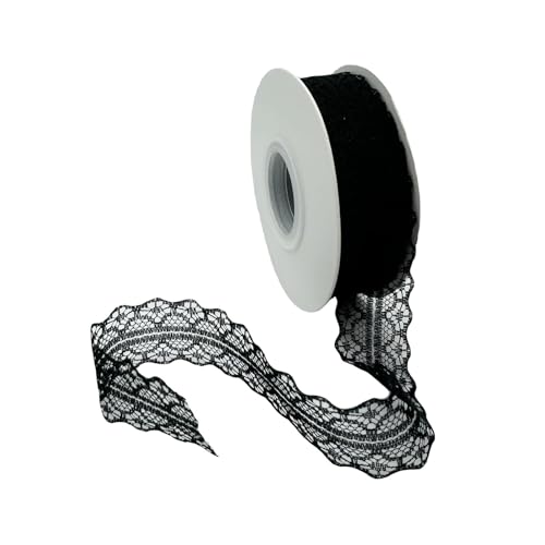 Vordpe Nastro di pizzo, bordi e nastri per cucito, vintage, larghezza 3 cm, per matrimonio, decorazione da tavolo, fai da te (rotolo da 23 m, nero)