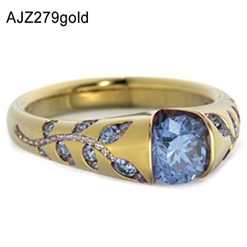 SoAR9opeoF SoFull Fashion Folha Imitação Safira Strass Anel Feminino Dedo Clube Joia Presente Dourad