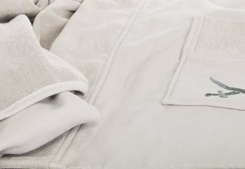 Sansibar Herren Saunakilt Saunasarong S-XXL mit Klettverschluss, Gummizug und Tasche mit gesticktem Säbel Logo 100% Baumwolle Silber/Hellgrau
