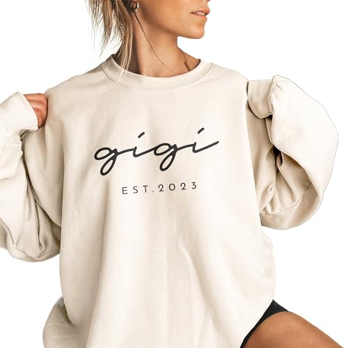 Gigi Est Script Sweatshirt, Personalized Gigi To Be Shirt, Established, Gift For New Grandma, Pregnancy Announcement, Custom Year Crewneck Sand