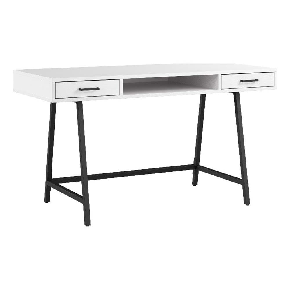 Bush Home Steele 54W Writing Desk with Storage in Pure White Oak | Large Wooden Computer Table for Home Office Workspace