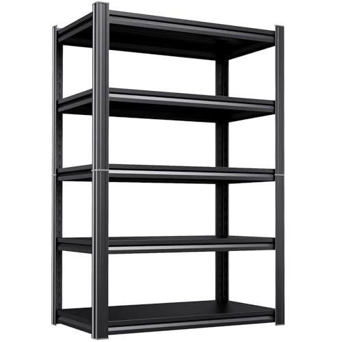 Image of Heavy Duty 5-Tier Garage Shelving Unit (2500 LBS Capacity) - 71.2 inch Hx35 Wx16 D Adjustable Metal Storage Rack, Industrial Steel Utility Shelves for Garage, Pantry, Warehouse, and Basement Black
