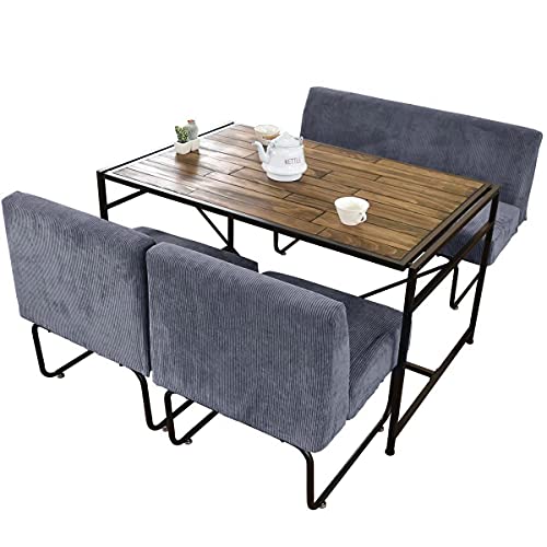 SEED(シード) CROSS(クロス) ダイニング4点セット【テーブル(幅120cm)×1点 2Pソファ×1脚 1Pソファ×2脚】 コーデュロイ ブルー 1人掛け 2人掛け