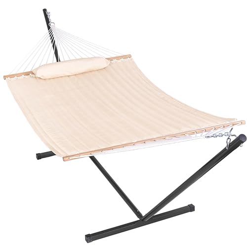 Lazy Daze Hammocks Quilted Fabric Hammock with 12 Feet Stand, 2 People Double Hammock with Stand for...