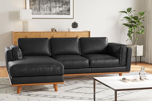 Image of Valencia Artisan Full Leather Sofa - Left Chaise Sectional Couch - Pure Full Italian Nappa Leather Couch, Solid Wood Accent and Ultimate Comfort, Black