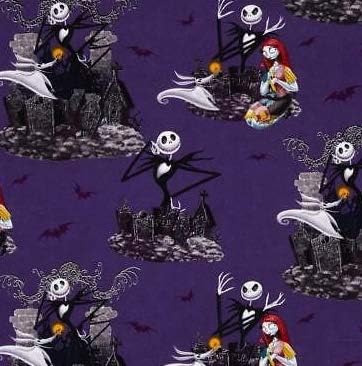 Amazon Com 1 2 Yard Nightmare Before Christmas Scenic On Purple Cotton Fabric Officially Licensed Great For Quilting Sewing Craft Projects Throw Blankets More 1 2 Yard X 44