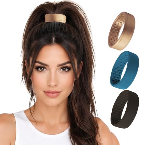 3-pc Large PONY-O, The Original Bendable Hair Tie that Creates Naturally Fuller Ponytails – Maximum Hold for Thick, Long & Curly Hair (Dark Brown Gold Sapphire) by PONY-O - Used condition - US$23.47
