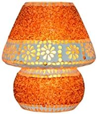 Lamps and Light, Glass and Beads, New Mosaic Table / Desk Lamp Shade, Indoor Light in Glass, 19 x 19 x 22 cm, Brown [Energy Class A++]