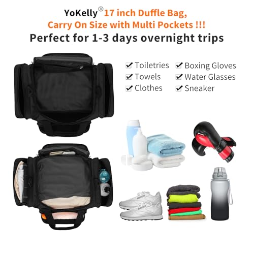 YoKelly Small Duffel Bag 17 inch Carry On Weekender Bag, Black by YoKelly - Image 3