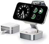 Stazione di ricarica 3 in 1 per Apple, caricatore wireless magnetico pieghevole con Mag-Safe per serie iPhone 17e/17/16/15/14/13/12/Air, Apple Watch e Pods Pro/4/3/2 con caricatore rapido (Bianco)