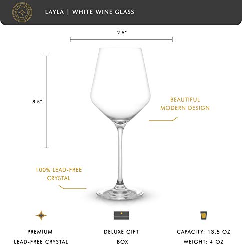 joyjolt Layla cristal copas de vino blanco Set, 13,5 oz cristal, juego de 2 de largo tallo vino vidrio, gran para blanco o rojo vino, 100% libre de plomo Prueba de cristalería de vino, ideal para vino