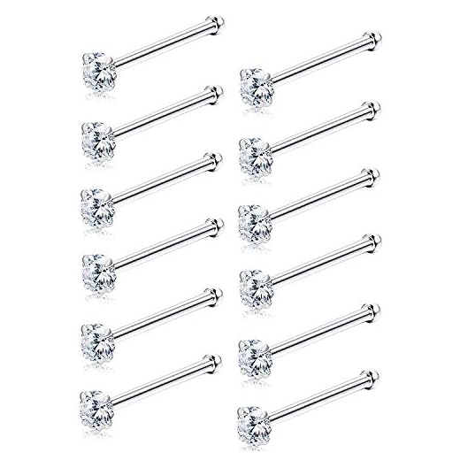 Sllaiss 12 st näsdubbar gjorda med kristall små näspiercingar för kvinnor män 316 rostfritt stål näsdubbar set 1,5 mm näsa piercing stud kroppssmycken