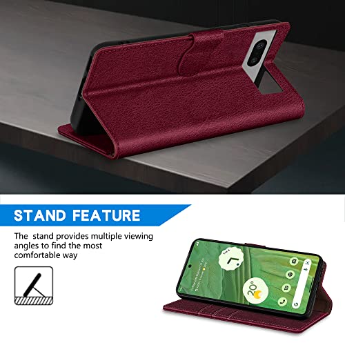 Image of ZZXX for Google Pixel 7 Wallet Case Magnetic Closure 6.3 inch,Wine Red