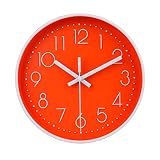 jomparis Small Wall Clock 8 Inch Orange Wall Clocks Silent Non-Ticking for Bedroom Bathroom Kitchen