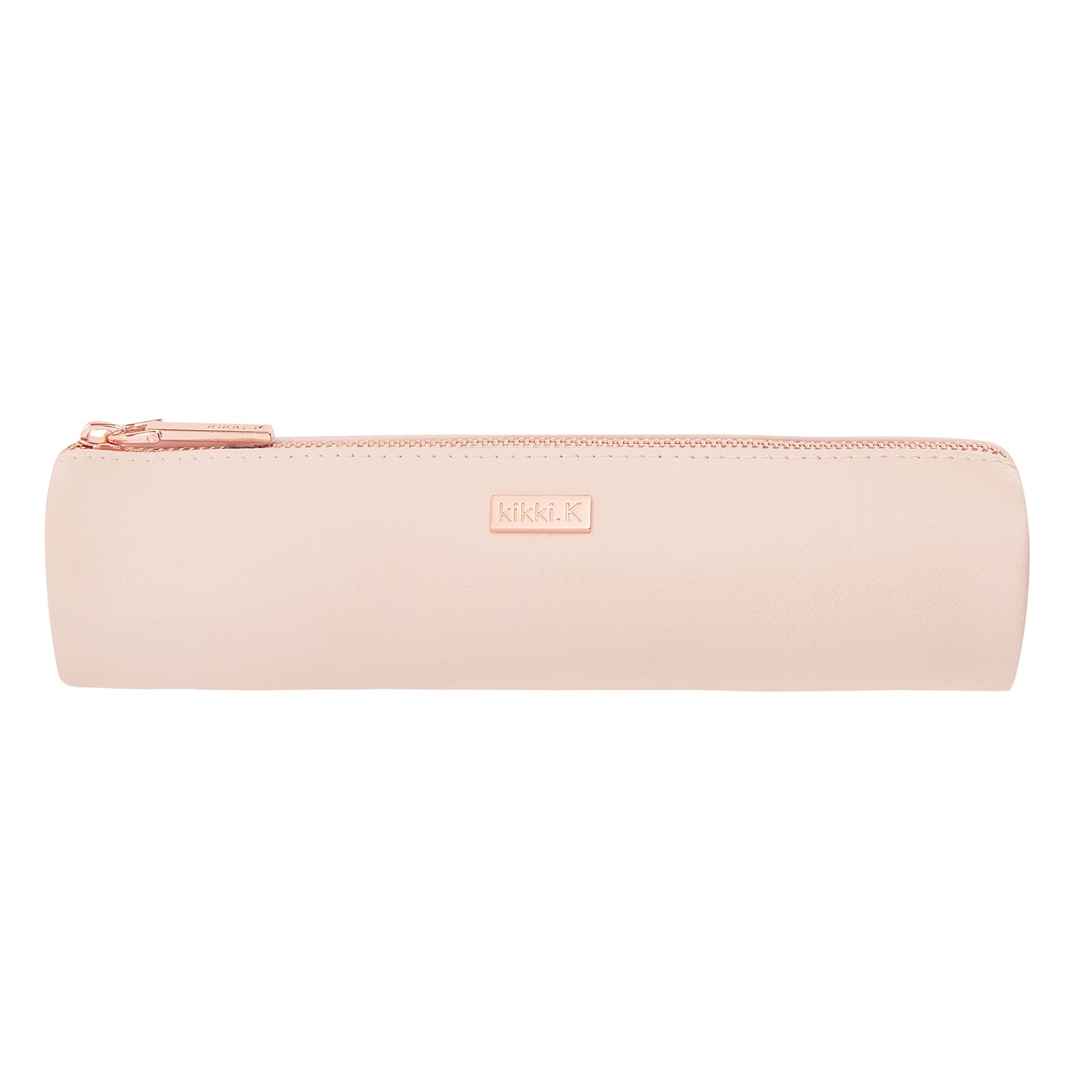 kikki.K Signature Edition Collection - Leather Pencil Case in Blush, Rose Gold Toned Hardware, kikki.K Branded Zip Puller and Metal Logo Plate, 7.68" L x 1.77" W x 1.77" H