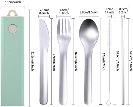 Camping Cutlery Set with case Outdoor Dining Cutlery Set Reusable Cutlery Set with Knife,Fork,Spoon, Straw, Brush picnicware for Home Use/Travel Cutlery Set ( Green & Grey)