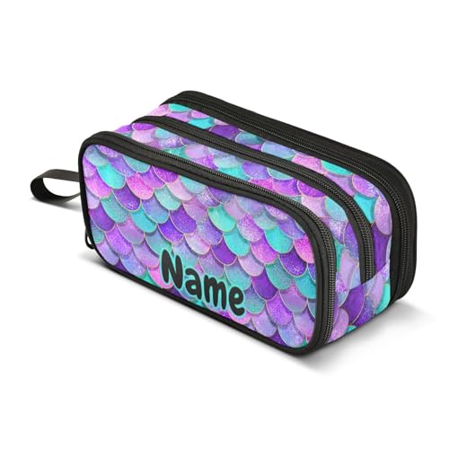 Image of Custom Mermaid Scales Pencil Case Box Boys Girls Personalized Name Large Pencil Pouch Stationery Pen Bag Organizer for Kids Adults School Office