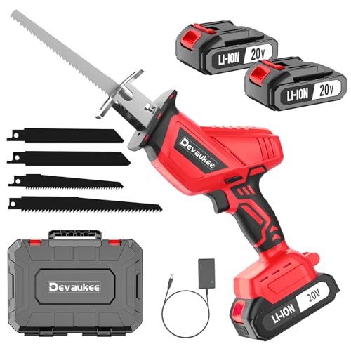 Cordless Reciprocating Saw 20V Battery Powered, 0-3500SPM Electric Sawzall with 4 Blades, Variable Speed, Tool-Free Blade Change, Lightweight Metal Cutting Saw for Home, Garden, Pruning, 2 Batteries