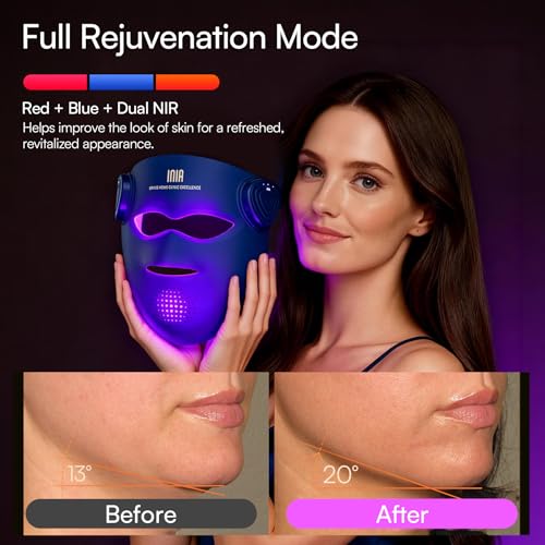 Image of INIA Glow 4D Wireless Red Light Therapy Mask for face - Dual NIR, 320 LEDs, 4 Modes, Under-Eye Cooling, Cordless & Rechargeable LED Face Mask for Home & Travel, Skincare Gifts for Women Mom Wife, Blue