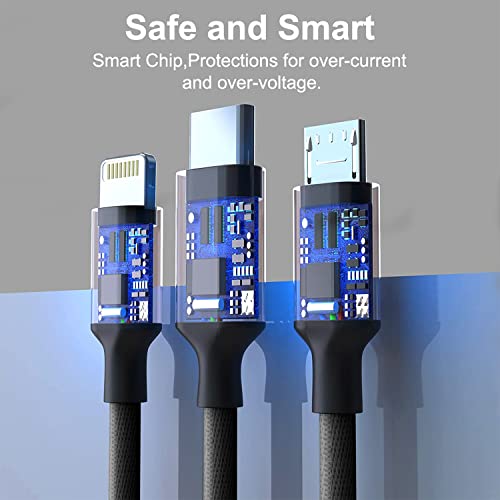 Image of BESTOR Multi Charging Cable 3 in 1 Nylon Braided Multiple USB Fast Charging Cable for Android, iOS and Type C Devices USB Port Connectors Compatible Smart Phones & Tablet (1.1M)