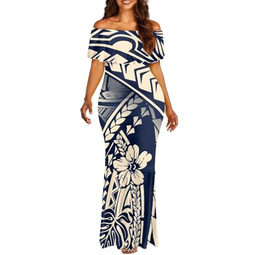 Image of Polynesian Dresses for Women Off Shoulder Maxi Dress Puletasi Samoan Dresses S-7XL