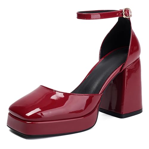 Sandales plateforme à talon bloc en cuir verni noir bout carré chic